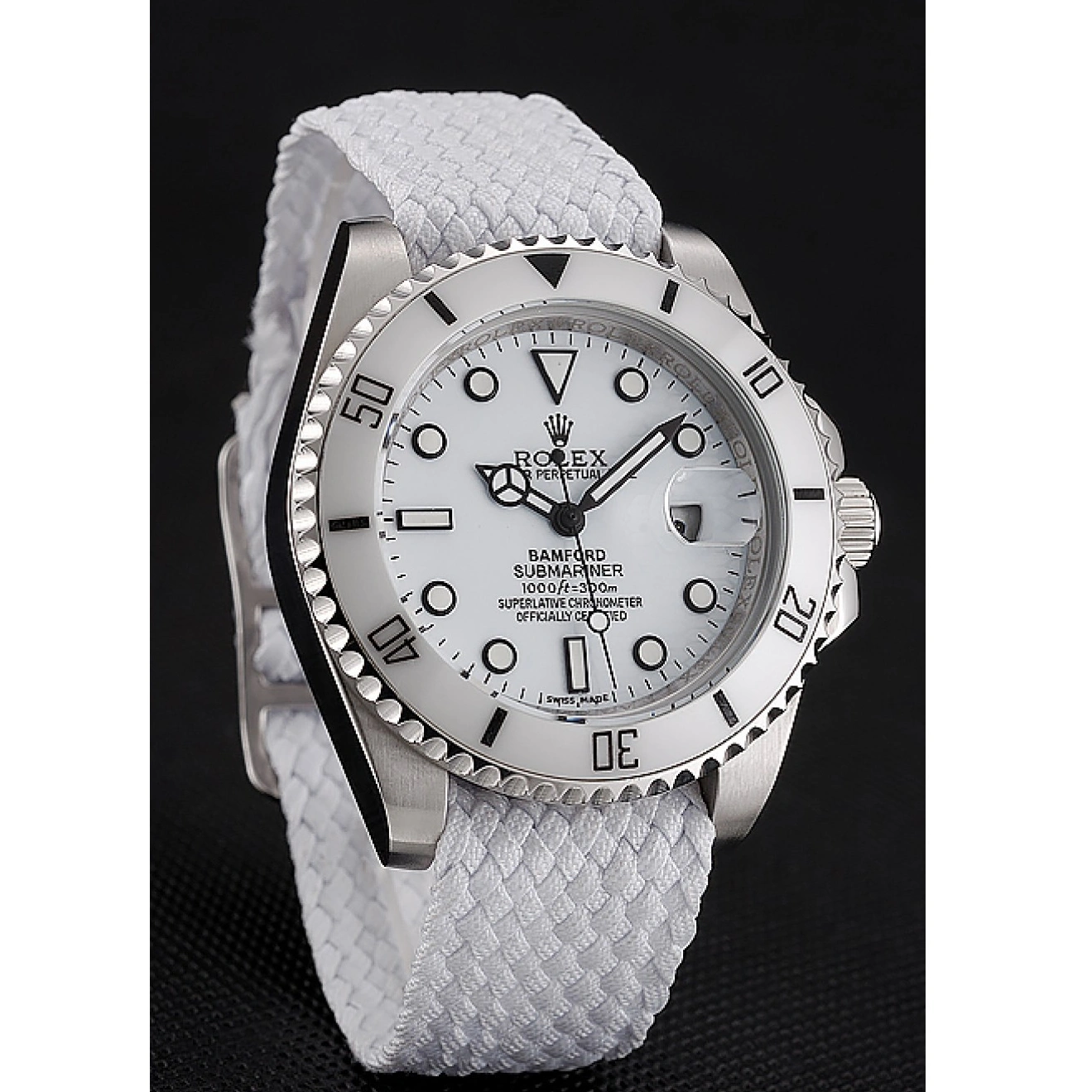 Good copy rolex watches Fabric Dial White Submariner 1453867 White Rolex Bracelet Bamford 1026